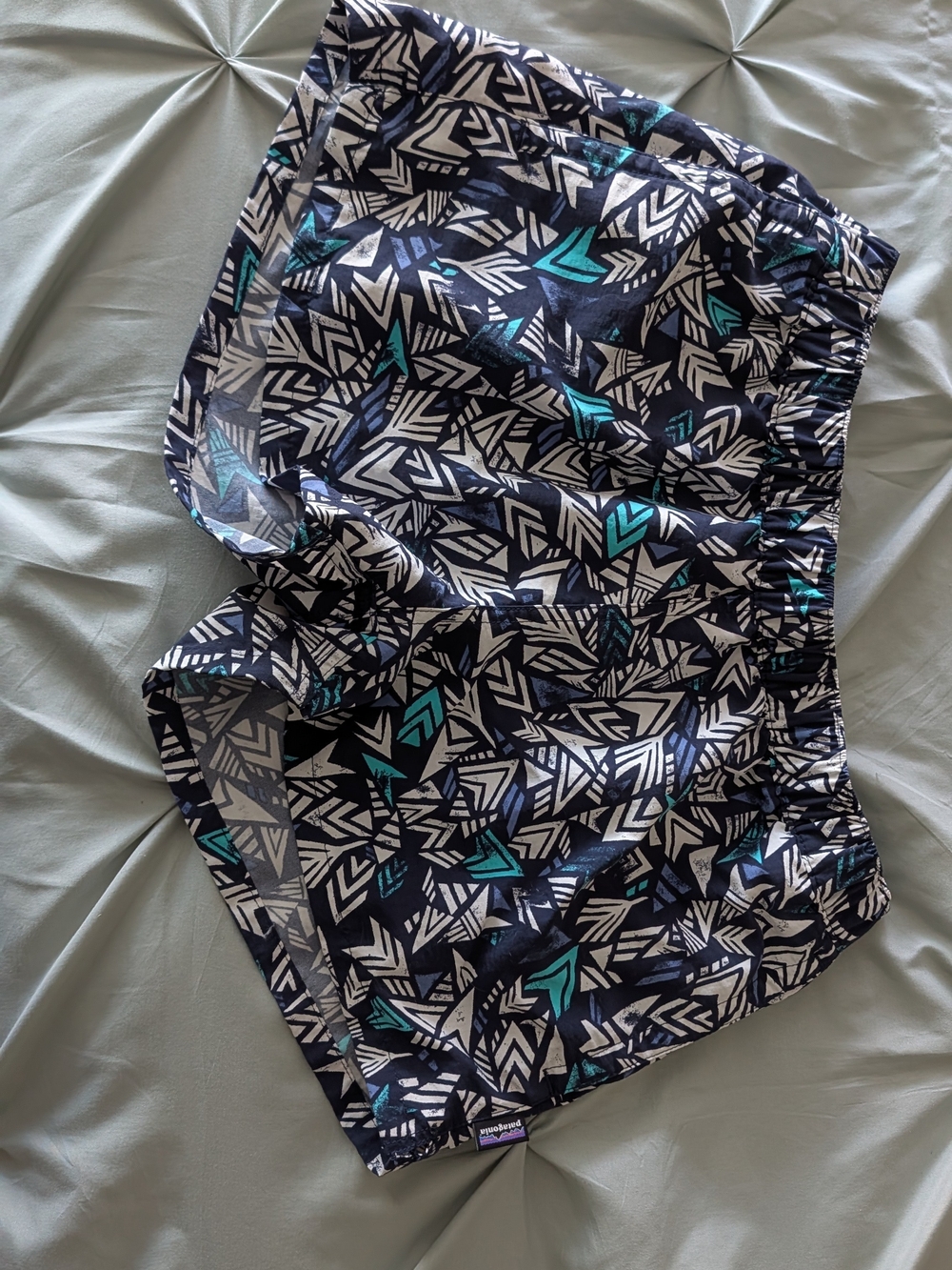 Patagonia Black and Teal Geometric Print Shorts